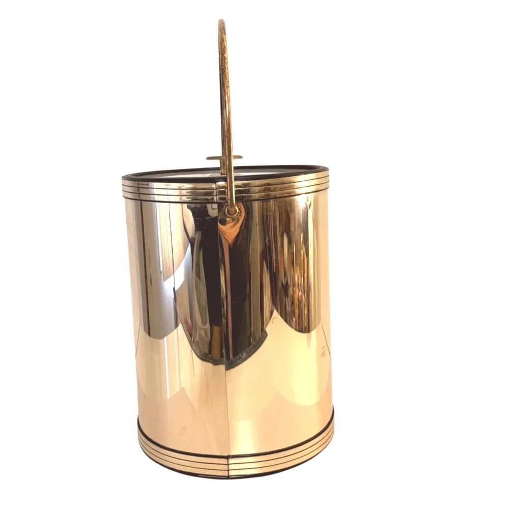 Vintage Kraftware Ice Bucket Gold Foil Tall MCM Regency Barware Clear Lid Retro
